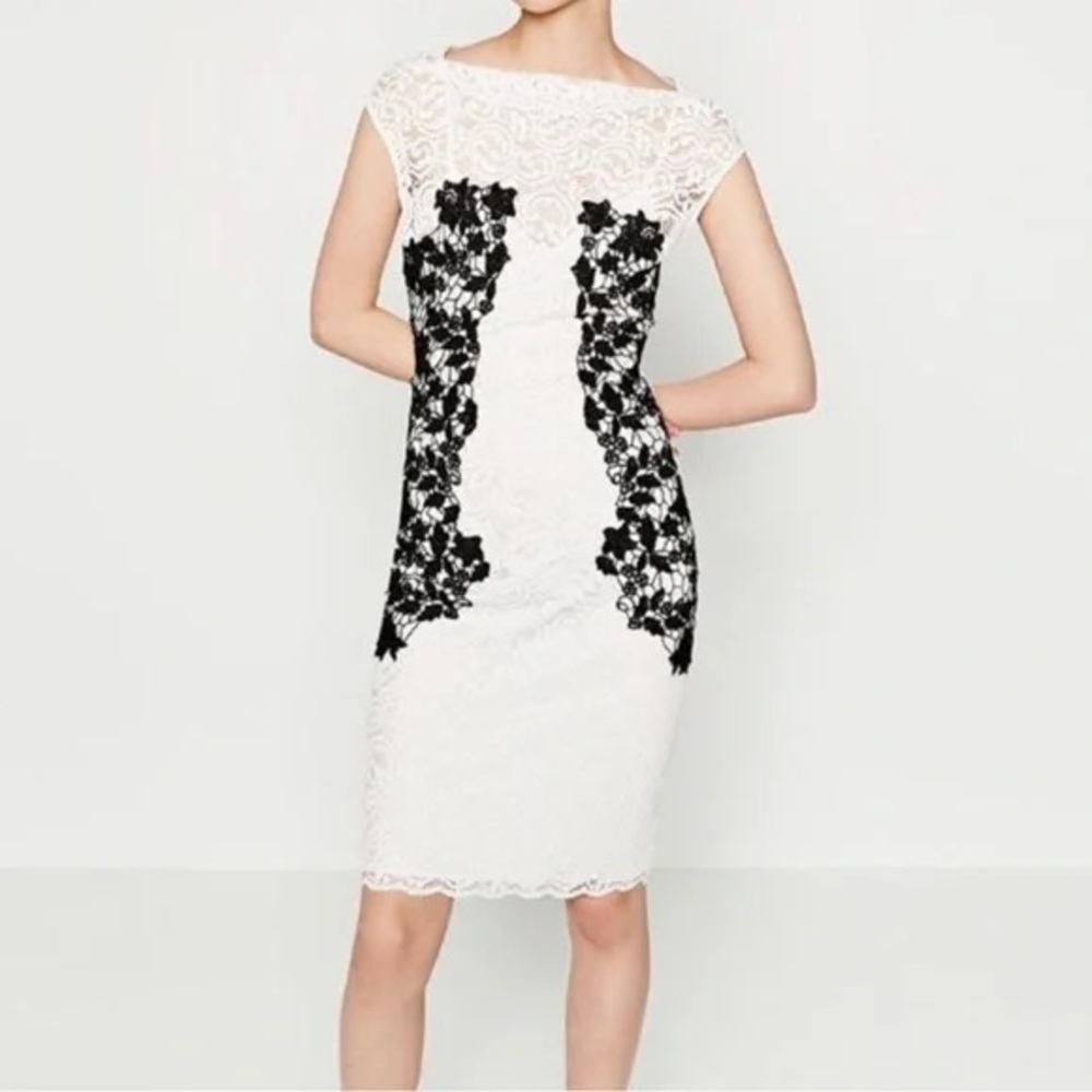 Zara Black Ivory Lace Crochet Pencil Dress Bodycon Size XS